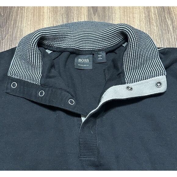 Hugo Boss Quarter Snap Henley Shirt Pullover Mock Neck Black Men's Sz L - Picture 2 of 8